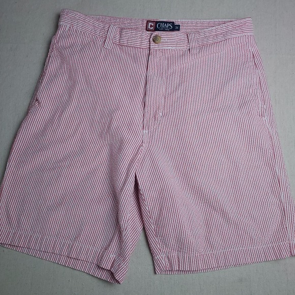 Chaps Other - Chaps Mens 34 Red White Seersucker Shorts Cotton Flat Front Preppy Casual
